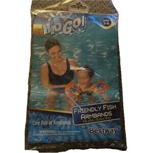 New Bestway H2O GO Inflatable Swim Friendly Fish Arm Bands Orange Ages 3-6